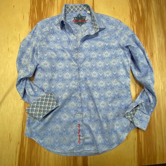 Robert Graham Floral Flip Cuff Blue Mens Medium Button Up Long Sleeve - Picture 1 of 9